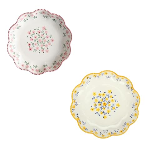 Kleiner floraler Keramikteller, niedlicher Relief-Salatteller für den Heimgebrauch - 1 Pulver + 1 gelbe Blumenform Kleiner floraler Keramikteller, niedlicher Relief-Salatteller für den Heimgebrauch - 1 Pulver + 1 gelbe Blumenform von TROSIQUANJIA