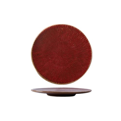Kreativer Keramikteller im Retro-Stil, für Restaurant, Zuhause, personalisierbar, Steakplatte, 20,3 cm, Rot von TROSIQUANJIA