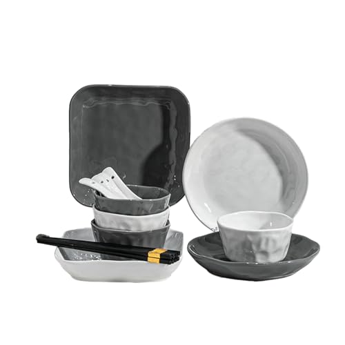 Nordic Wind Haushalt Einfache Keramik Hochtemperaturbeständig Praktisch Exquisites Geschirr Set mit 16 Stück für 4 Personen (quadratisch + Scheibe) von TROSIQUANJIA