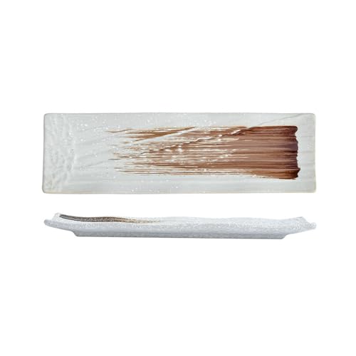 Nordic Wind Haushalt einfache und exquisite hochtemperaturbeständige Keramik lange Sushi-Teller - weißer Pinsel braun von TROSIQUANJIA