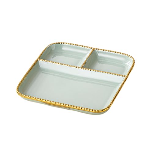 Nordic Wind Haushalt einfache und exquisite kreative Persönlichkeit Hochtemperaturbeständige Jiaozi Platte - 20,8 cm hellgrüne Gitterplatte. von TROSIQUANJIA
