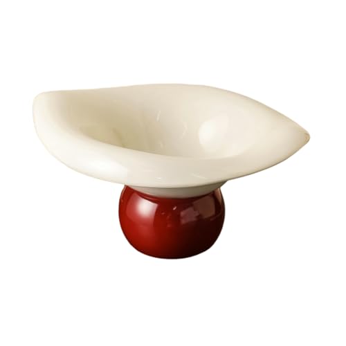 Obstschale aus Keramik, abtropfbar, Vintage-Stil, kreatives Geschirr, weiße Blätter mit Milch auf rotem Hintergrund von TROSIQUANJIA