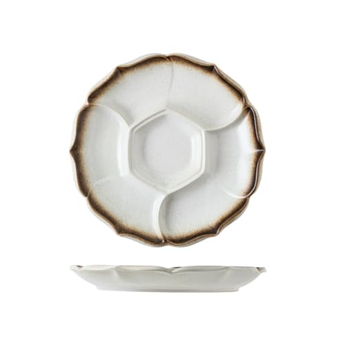 Runde polygonale Obstschale aus Keramik, einfaches Topf, gedünstetes Grillgeschirr, groß, Sesam von TROSIQUANJIA