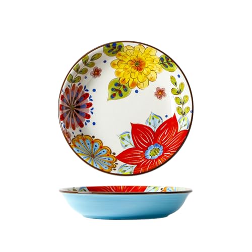 Salatteller im europäischen Stil, niedlich, kreativ, handbemalt, exquisit, praktischer Salatteller – Flower Blossom Wealth 20,3 cm von TROSIQUANJIA