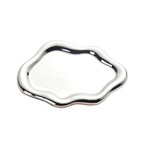 Schlichtes versilbertes Schmuck-Keramik-Ablagetablett, kreative Schreibtisch-Keramik-Ornamente, silbernes von TROSIQUANJIA