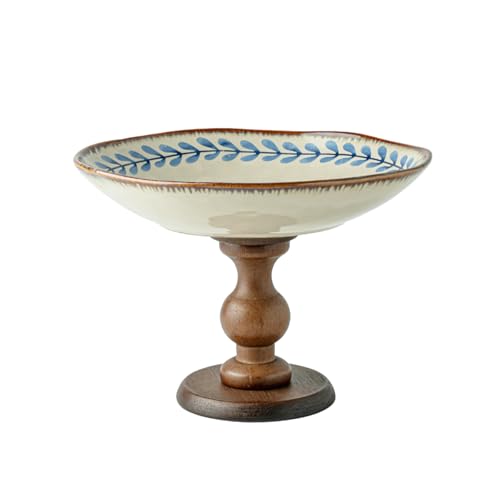 Snacktablett aus Holz mit hohen Beinen, Keramik-Obsttablett für Wohnzimmer - Ringblatt blau Snacktablett aus Holz mit hohen Beinen, Keramik-Obsttablett für Wohnzimmer - Ringblatt blau von TROSIQUANJIA