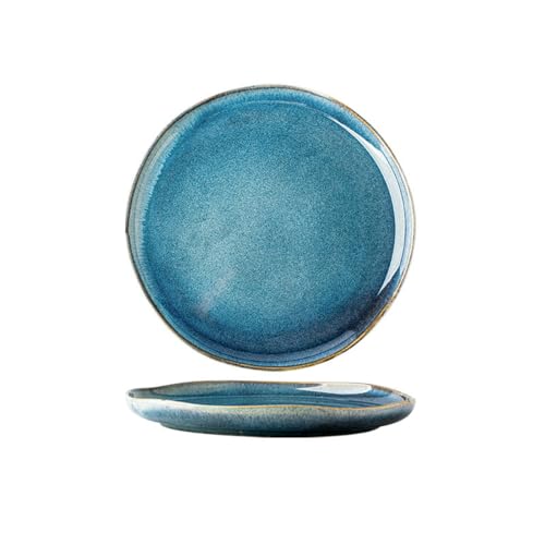 Unregelmäßiger Keramik-Steakteller im Western-Stil Restaurant Retro Pastateller – 26,7 cm – Blau von TROSIQUANJIA