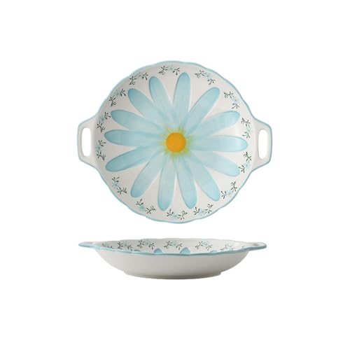 Unterglasur handbemalte Blumen-Keramikplatte Doppelohr-Outdoor-Grill-Steakplatte - Hellblau von TROSIQUANJIA