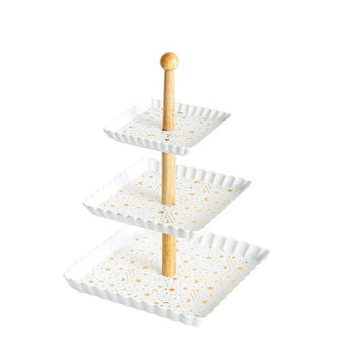 Xingyue Obstschale aus Keramik, gewellter Holzgriff, nordisches kreatives Geschirr, weiß, drei Schichten von TROSIQUANJIA