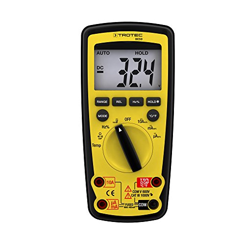 TROTEC Digital-Multimeter BE50 Voltmeter Messgerät berührungsloser Spannungsprüfer Durchgangsprüfer Ohm Volt Ampere AC/DC Spannung Strom Widerstand CAT III 1.000 V/CAT IV 600 V Hold-Funktion von TROTEC