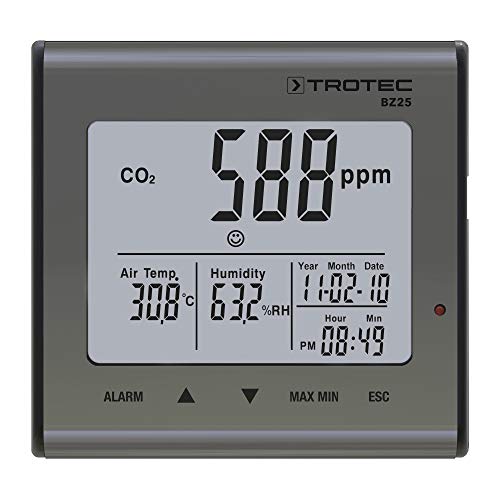 TROTEC CO2 Messgerät BZ25 – Luftqualitätsmonitor – Messbereich 0 bis 9.999 PPM, Abweichungen +-75ppm + 5%, Lufttemperatur von TROTEC