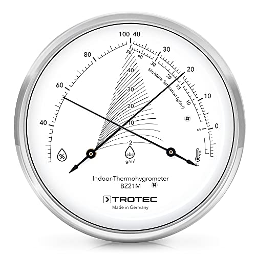 TROTEC Design-Thermohygrometer BZ21M Hygrometer Thermometer Messbereich -10°C bis 40°C / 20% bis 100% Messung der Luftfeuchte Raumtemperatur Absolutfeuchte Sättigungsfeuchte Kreuzzeiger-Design von TROTEC