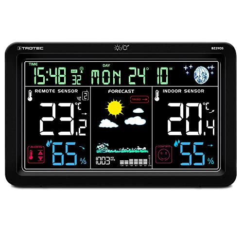 TROTEC Wetterstation Funk mit Außensensor BZ29OS – 9 in 1 Kombigerät – Thermometer innen außen, Luftfeuchte, Luftdruck, Wohlfühlindikator, Frostalarm, Digitalwecker von TROTEC