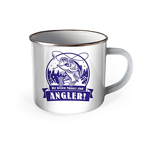 Trötsch Emaille Becher Angler Tasse Die besten Männer sind Angler: Kaffeetasse Teetasse Geschenkidee Geschenk Tasse Emaillebecher von TROTSCH