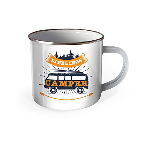 Trötsch Emaille Becher Camping Tasse Lieblings Camper: Kaffeetasse Teetasse Geschenkidee Geschenk Tasse Emaillebecher, Yellow von TROTSCH