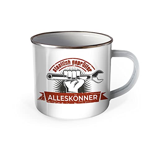 Trötsch Emaille Becher Handwerker Tasse Staatlich geprüfter Alleskönner: Kaffeetasse Teetasse Geschenkidee Geschenk Tasse Emaillebecher, White von TROTSCH