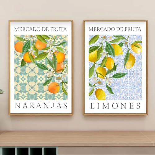 2er Zitronen Bilder Set Aesthetic Zitronen Poster Vintage Zitrone Bild Wandbild Italien Griechenland Wanddeko Wohnzimmer, ohne Rahmen (30x40cm,C) von TROYSINC