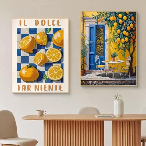 2er Zitronen Bilder Set Aesthetic Zitronen Poster Vintage Zitrone Bild Wandbild Italien Griechenland Wanddeko Wohnzimmer, ohne Rahmen (50x70cm,B) von TROYSINC
