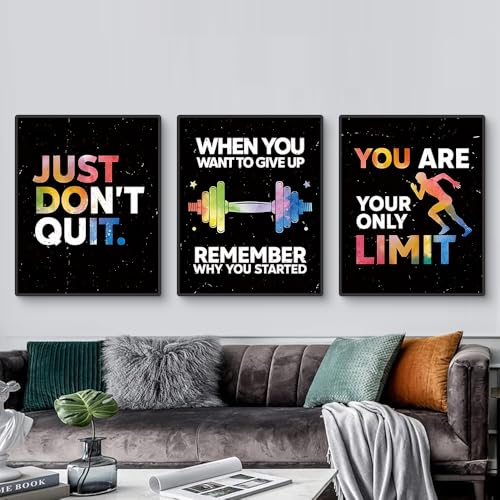 3er Poster Set Leinwand – Wandbilder Gym Motivation Ohne Rahmen, Sportliche Triptychon Bilder für Wohnzimmer & Fitnessraum (30x40cm) von TROYSINC