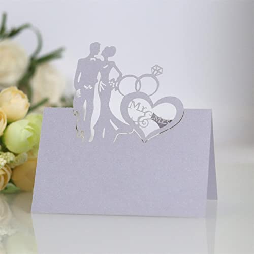 TROYSINC 100 Stück Hochzeit Tischkarten, Liebe Hochzeit Muster, Dreidimensional Platzkarten, Laser Schnitt Namenskärtchen, DIY Tischdeko für Hochzeit (Helles Lila) von TROYSINC