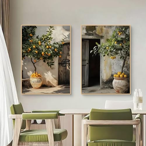 TROYSINC 2er Mediterrane Pflanzen Poster Set, Zitronenbaum Olivenbaum Bilder Set, Aesthetic Wandbilder Wohnzimmer Wanddeko für Wohnzimmer Schlafzimmer, ohne Rahmen (30x40cm,A) von TROYSINC