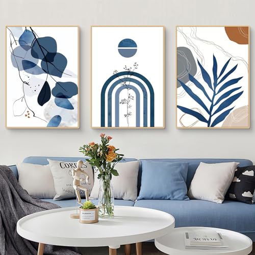 TROYSINC 3-teiliges Bilder Set Poster Set Wandbilder Modernes Abstraktes Blau Dekorationsset für Wohnzimmer, Schlafzimmer & Esszimmer OHNE Rahmen (30x40cm) von TROYSINC