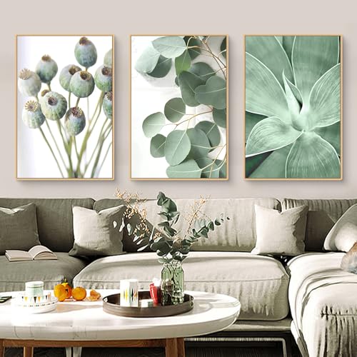 TROYSINC 3-teiliges Poster Set Bilder Wandbilder – Nordische Pflanzen-Triptychon für Wohnzimmer & Schlafzimmer – Eukalyptus, Agave & Mohn Dekoration (30x40cm) von TROYSINC