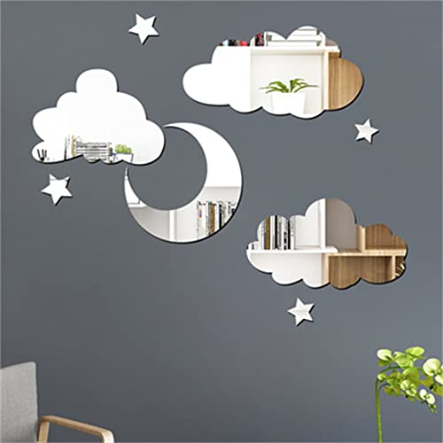 TROYSINC 3D Spiegel Acryl Wandaufkleber, DIY WandSpiegel Wand Aufkleber, Wolken Mond Stern Wandtattoo Wanddekor für Schlafzimmer Kinderzimmer von TROYSINC