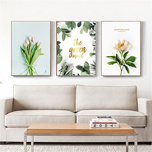 TROYSINC 3er Design Poster Set, Grüne Blätter Leinwandbilder, Tulpe Wandbilder Blumen Kunst Bilder, Ohne Rahmen Wandposter für Wohnzimmer Schlafzimmer (50 x 70 cm) von TROYSINC