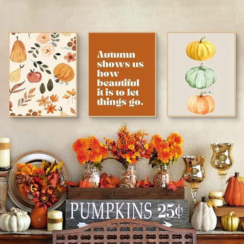 TROYSINC 3er Herbst Bilder Set Kürbis Poster Set, Aesthetic Herbst Kürbisse Wandbilder Wohnzimmer, ohne Rahmen, Herbstlandschaften Wanddeko für Schlafzimmer (30x40cm) von TROYSINC