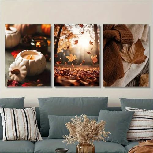 TROYSINC 3er Herbst Poster Set, Aesthetic Blätter Bilder Set, Warme Herbstblattlandschaft Wandbilder Wohnzimmer Wanddeko für Schlafzimmer, Ohne Rahmen (40x50cm) von TROYSINC