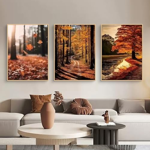 TROYSINC 3er Herbst Poster Set, Herbst Wald, Ahornblatt Bilder Set, Wandbilder Wohnzimmer Natur Herbst Wanddeko für Schlafzimmer Flur,Ohne Rahmen (30x40cm) von TROYSINC