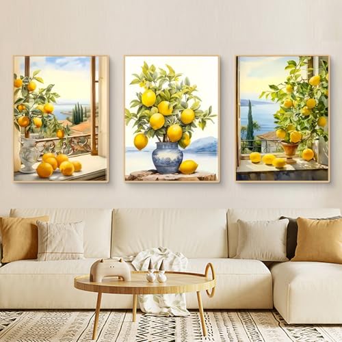 TROYSINC 3er Mediterrane Pflanzen Poster Set, Zitronen Bilder Set, Aesthetic Wandbilder Wohnzimmer Wanddeko für Wohnzimmer Schlafzimmer, ohne Rahmen (A,40x50cm) von TROYSINC
