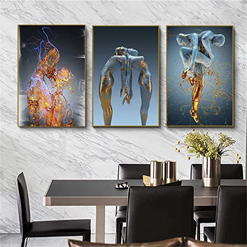 TROYSINC 3er Modern Poster Set, 3D Metallfigur Statue Abstrakt Wandbilder Kunst Bilder Schlafzimmer Ohne Rahmen Kunstdrucke Wohnzimmer Deko (40 x 50 cm) von TROYSINC