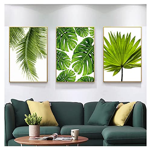 TROYSINC 3er Modern Poster Set, Grüne Groß Pflanzen Blätter Wandbilder, Stilvolle Leinwandbilder, Ohne Rahmen Kunst Bilder für Wohnzimmer Schlafzimmer (30 x 40 cm) von TROYSINC