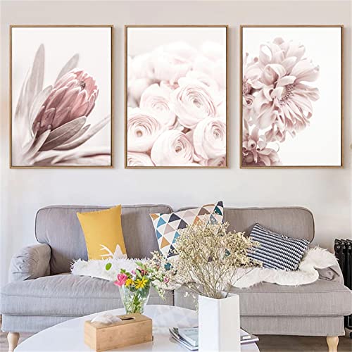 TROYSINC 3er Poster Set, Modern Beige Wandbilder, Rose Blumen Leinwandbilder, Romantisch Ohne Rahmen Bilder Set Wanddecor für Wohnzimmer Schlafzimmer (Stil A,30 x 40 cm) von TROYSINC