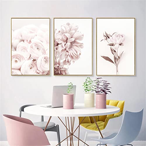 TROYSINC 3er Poster Set, Modern Beige Wandbilder, Rose Blumen Leinwandbilder, Romantisch Ohne Rahmen Bilder Set Wanddecor für Wohnzimmer Schlafzimmer (Stil B,50 x 70 cm) von TROYSINC