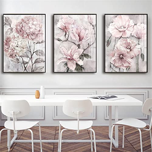 TROYSINC 3er Poster Set, Rose Blumen Wandbilder, Orientalischer Stil Leinwandbilder, Modern Ohne Rahmen Bilder Wanddecor für Wohnzimmer Schlafzimmer (50 x 70 cm) von TROYSINC