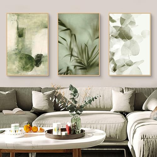 TROYSINC 3er Poster Set Wandbilder – Abstrakte Pflanzenbilder in Morandi-Grün für Wohnzimmer, Schlafzimmer & Flur – Modernes Deko-Bilderset im Wabi-Sabi-Stil (40x50cm) von TROYSINC