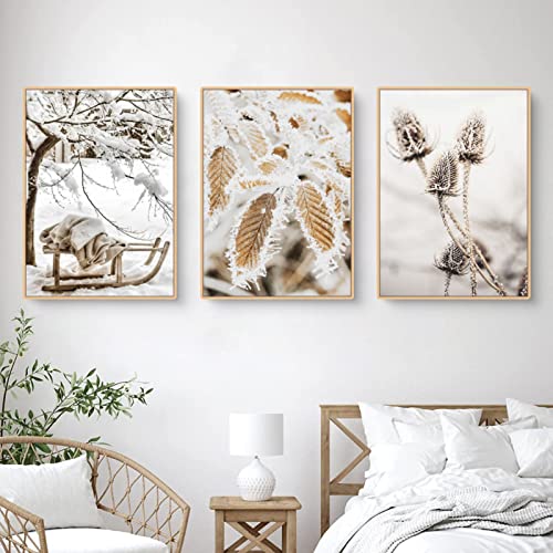 TROYSINC 3er Premium Poster Set, Winter Bilder, Elch, Holzhaus, Wald Wandkunst Wandbilder, Leinwand Drucke Wohnzimmer Bilder Modern Wanddeko Bilder, Kein Rahmen (C,40x50cm) von TROYSINC