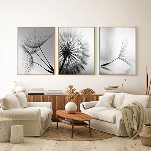 TROYSINC 3er Set Design-Poster Wandbilder, Pusteblume Ohne Rahmen Wandbild Print Bilder, Leinwand Kunstposter Schwarz und weiß Pusteblume für Wohnzimmer Deko (40x60cm) von TROYSINC