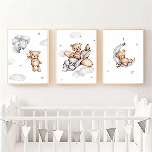 TROYSINC 3er Set Kinderposter, Niedlich Bär Bilder, Cartoon Poster, Ohne Rahmen Wandbilder, Gemälde in Kunstdruck Auf Hochwertiger Leinwand (30 x 40 cm) von TROYSINC