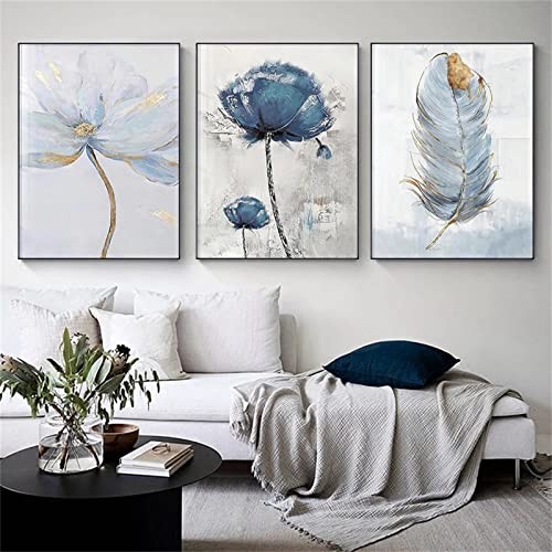 TROYSINC 3er Set Klein Frisch Poster, Blumen Feder Bilder, Stilvolle Wandbilder, Ohne Rahmen Poster, Bilder Wohnzimmer Schlafzimmer Deko (30 x 40 cm) von TROYSINC