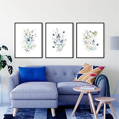 TROYSINC 3er Set Poster, Blaue Blumen Bilder, Ohne Rahmen Poster, Wandbild Print Bilder, Wohnzimmer Schlafzimmer Modern Stilvolle Home Deko (40 x 50 cm) von TROYSINC