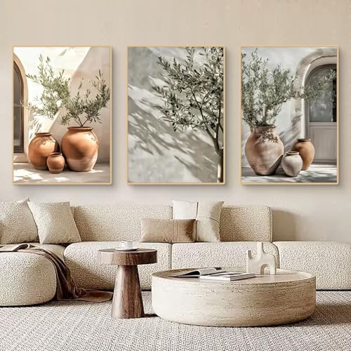TROYSINC 3er Vintage Olivenbaum Bilder Set, Aesthetic Olivenbaum Poster Vintage Topfpflanze Bild Wandbild Italien Griechenland Wanddeko Wohnzimmer, ohne Rahmen (40x50cm,B) von TROYSINC