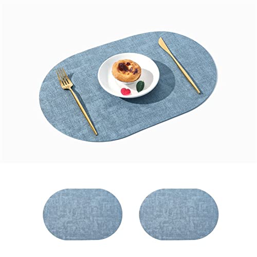 TROYSINC 4er Set Tischset Lederoptik, Platzsets Doppelseitigen, PVC Tischsets Abwaschbar, Rutschfestes Hitzebeständiges Platzsets, Platzset Oval für Küche Speisetisch, 45x30 cm (Blau) von TROYSINC