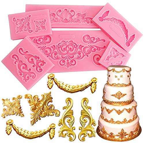 TROYSINC 6 Stück Barock Silikon Fondant Formen,Retro Relief Silikon Formen,3D Silikon Prägen Kuchen Fondant Formen für Kuchen-Fondant Dekorieren von TROYSINC