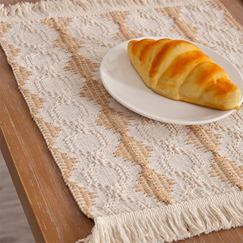 TROYSINC 8 Stück Jute Quaste Boho Platzsets 30x50 cm Waschbar Tischset Platzdeckchen Tischdecke Leinen Tischuntersetzer (D) von TROYSINC