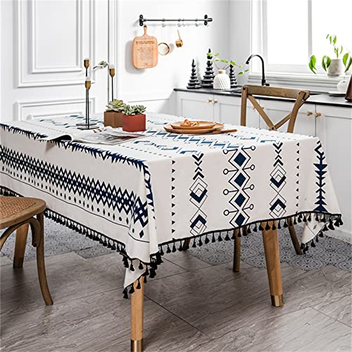 TROYSINC Boho Tischdecke, Baumwolle und Leinen Tischdecke, Fleckschutz Abwaschbar Tischdecke, Fransenkante Dekorative Tischdecke (Boho-A,120 x 170 cm) von TROYSINC