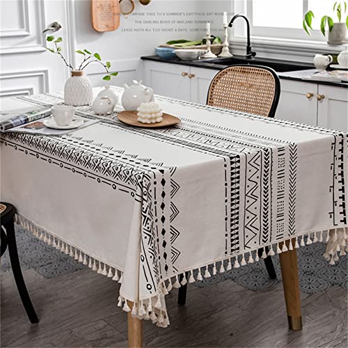 TROYSINC Boho Tischdecke, Baumwolle und Leinen Tischdecke, Fleckschutz Abwaschbar Tischdecke, Fransenkante Dekorative Tischdecke (Boho-D,110 x 160 cm) von TROYSINC